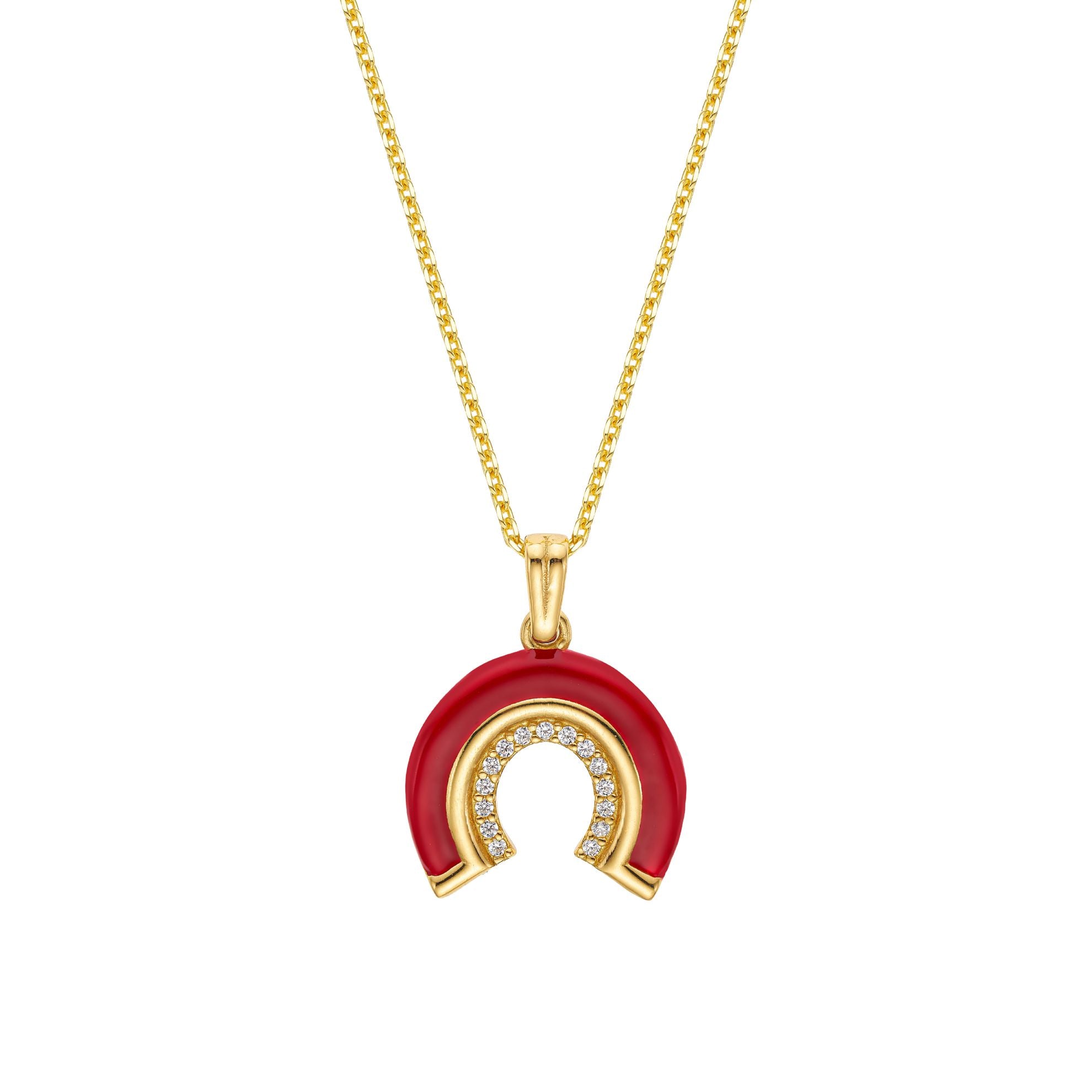Κολιέ Horseshoe από επιχρυσωμένο ασήμι 925° με ζιργκόν και κόκκινο σμάλτο Εικόνα 1