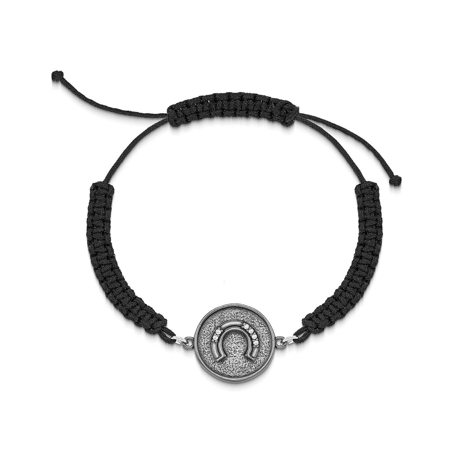 Βραχιόλι Horseshoe coin από μαύρο επιροδιωμένο ασήμι 925° με ζιργκόν Εικόνα 1