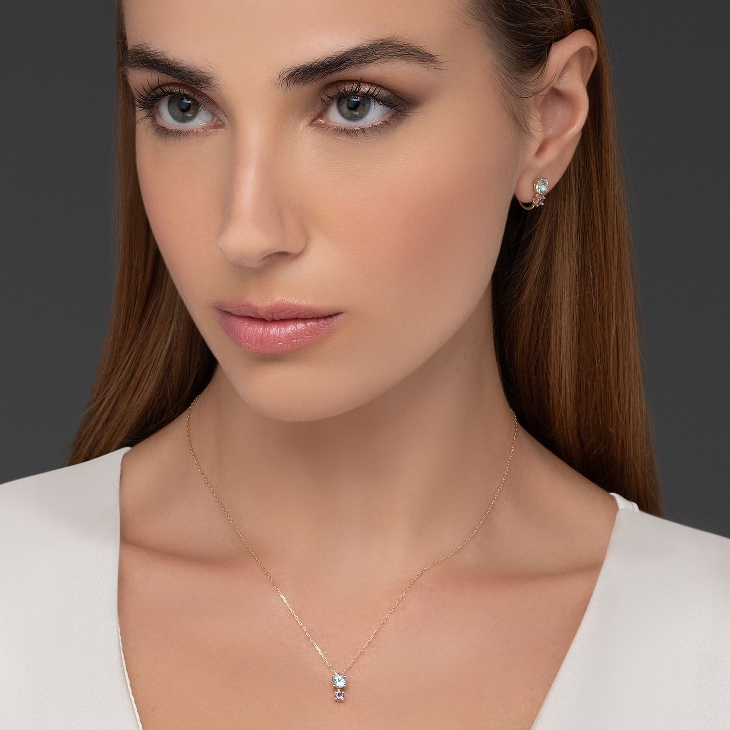 Σκουλαρίκια Secret Garden από χρυσό 14K με blue topaz και αμέθυστο Εικόνα 3