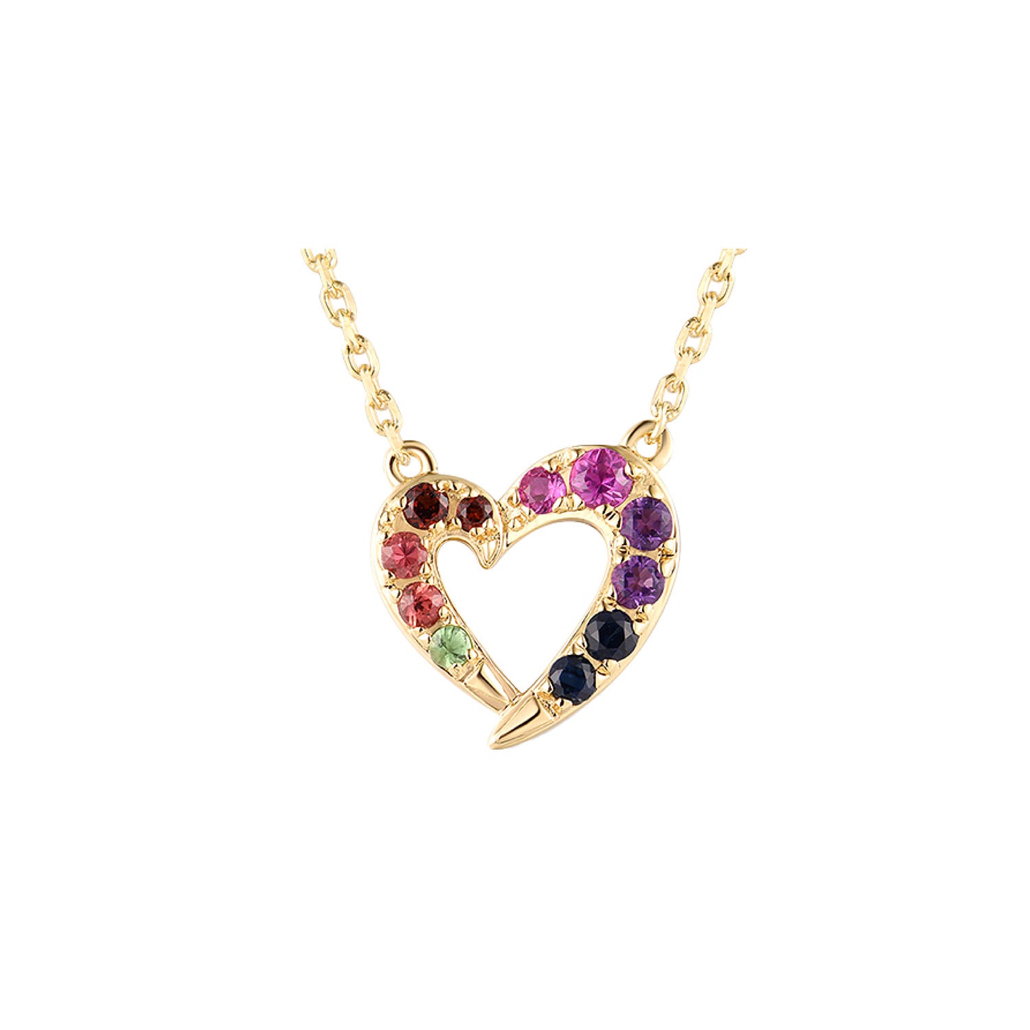 Κολιέ Secret Garden από χρυσό 14K με πολύχρωμα ζαφείρια, ρουμπίνι, αμέθυστο και πράσινο γρανάτη Εικόνα 1