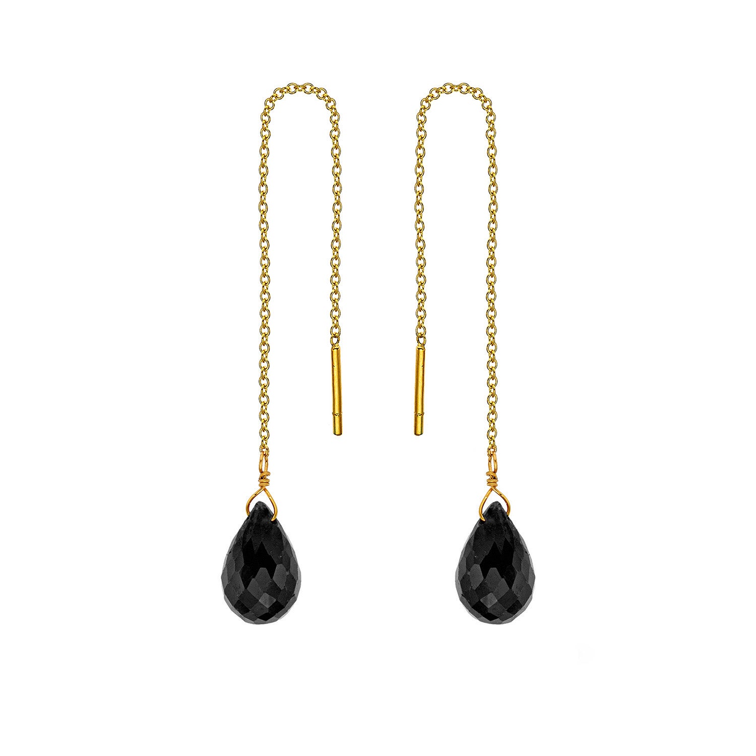 Σκουλαρίκια Mini Drops από χρυσό 18Κ με μαύρο σπινέλιο Εικόνα 1