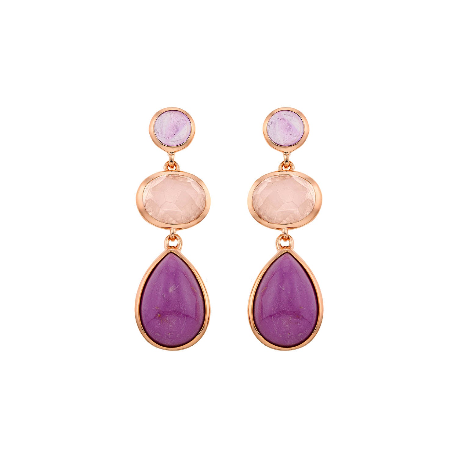 Σκουλαρίκια Iris από ροζ επιχρυσωμένο ασήμι 925° με αμέθυστο, ροζ quartz και φωσφοσιδερίτη Εικόνα 1