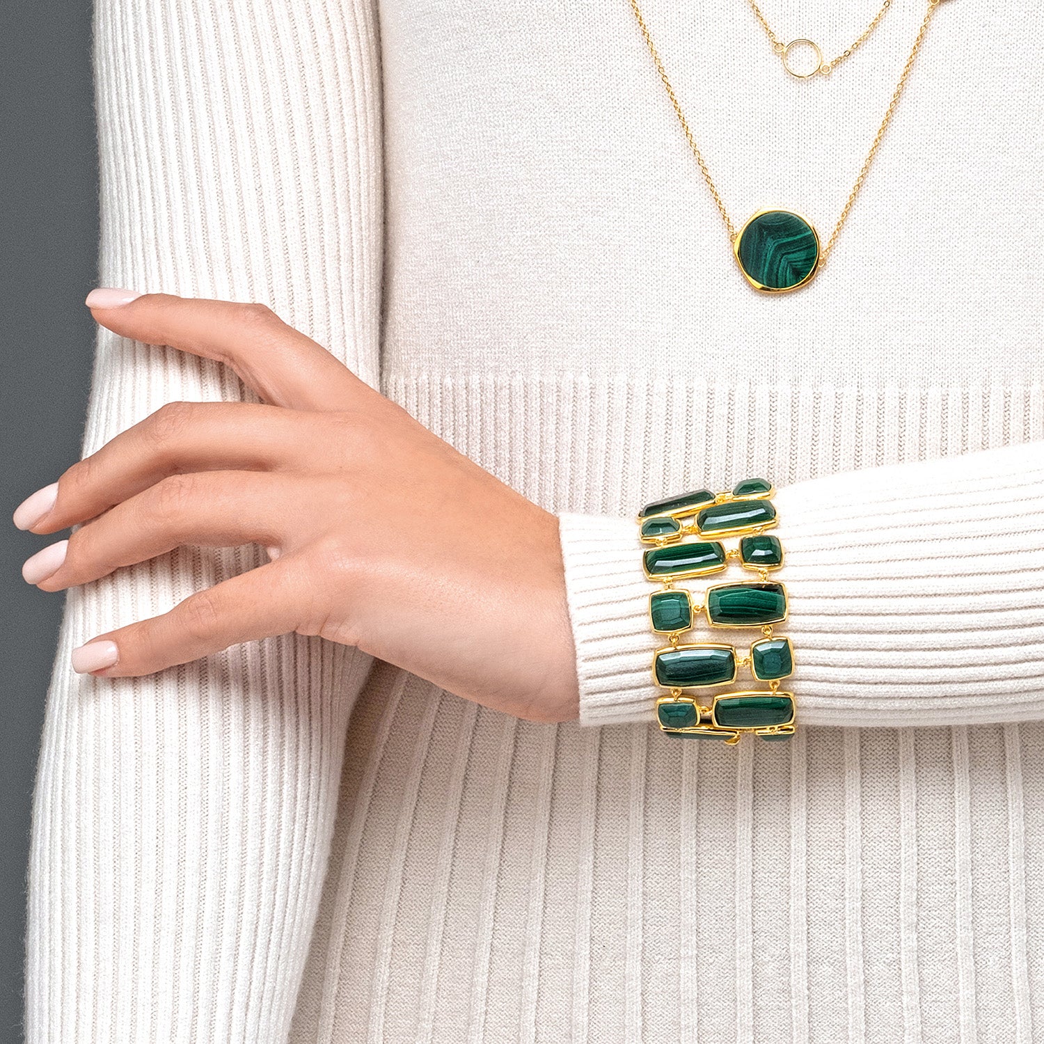 Βραχιόλι Iris από επιχρυσωμένο ασήμι 925° με μαλαχίτη Εικόνα 2