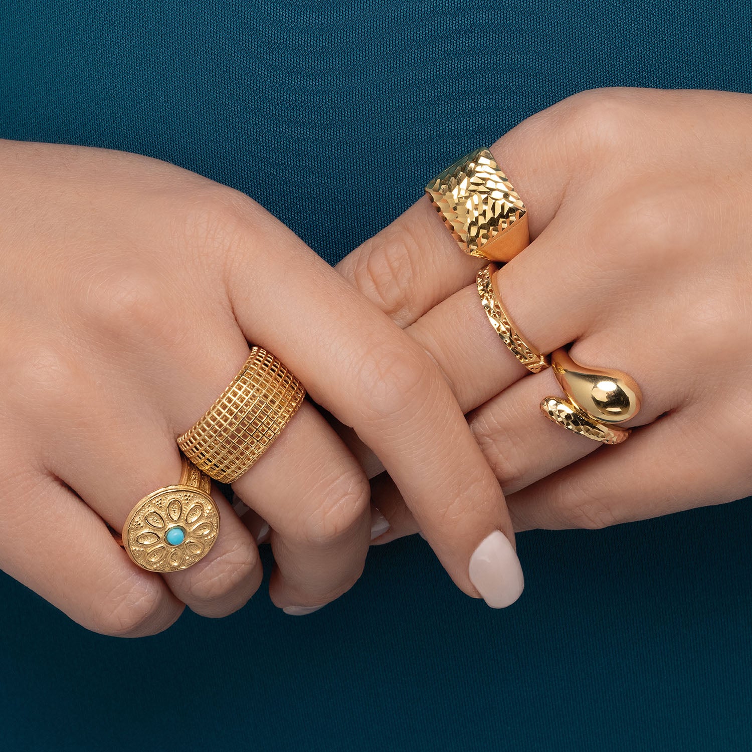 Δαχτυλίδι Artisanal από επιχρυσωμένο ασήμι 925° με τυρκουάζ Εικόνα 2