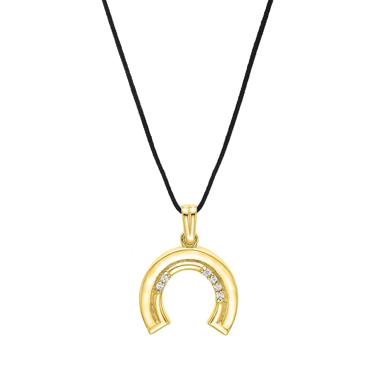 Κολιέ Horseshoe από επιχρυσωμένο ασήμι 925° με ζιργκόν με μεταξωτό κορδόνι Εικόνα 1