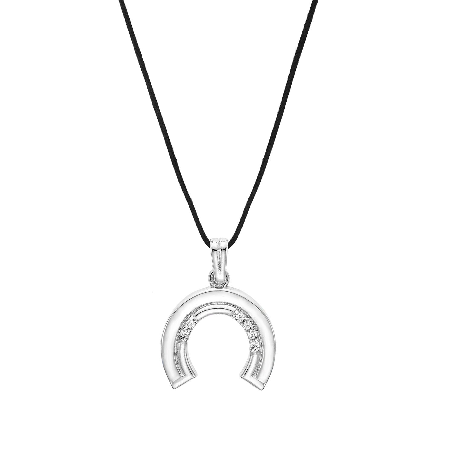 Κολιέ Horseshoe από επιροδιωμένο ασήμι 925° με ζιργκόν με μεταξωτό κορδόνι Εικόνα 1