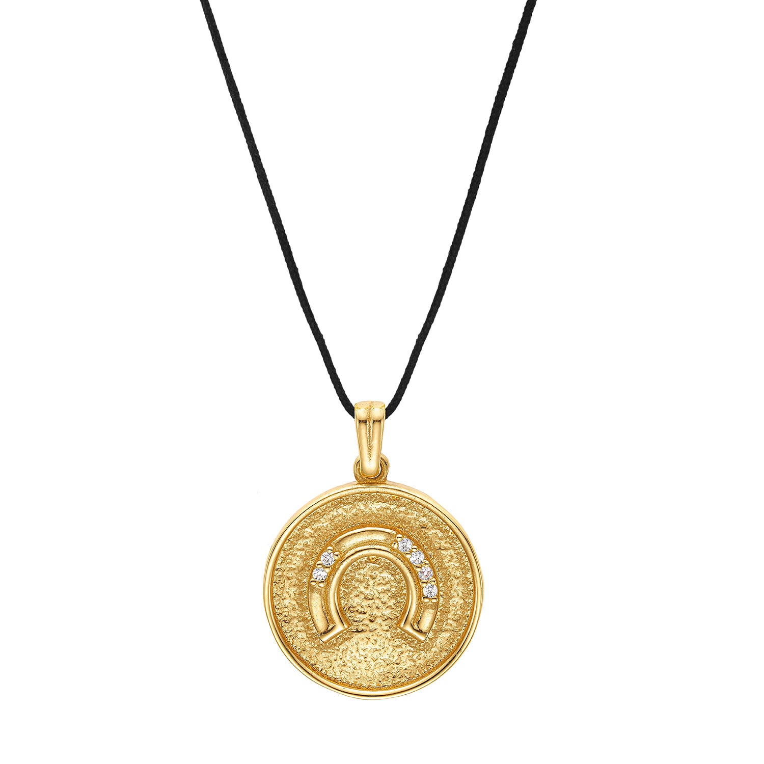 Κολιέ Horseshoe coin από επιχρυσωμένο ασήμι 925° με ζιργκόν και μεταξωτό κορδόνι Εικόνα 1