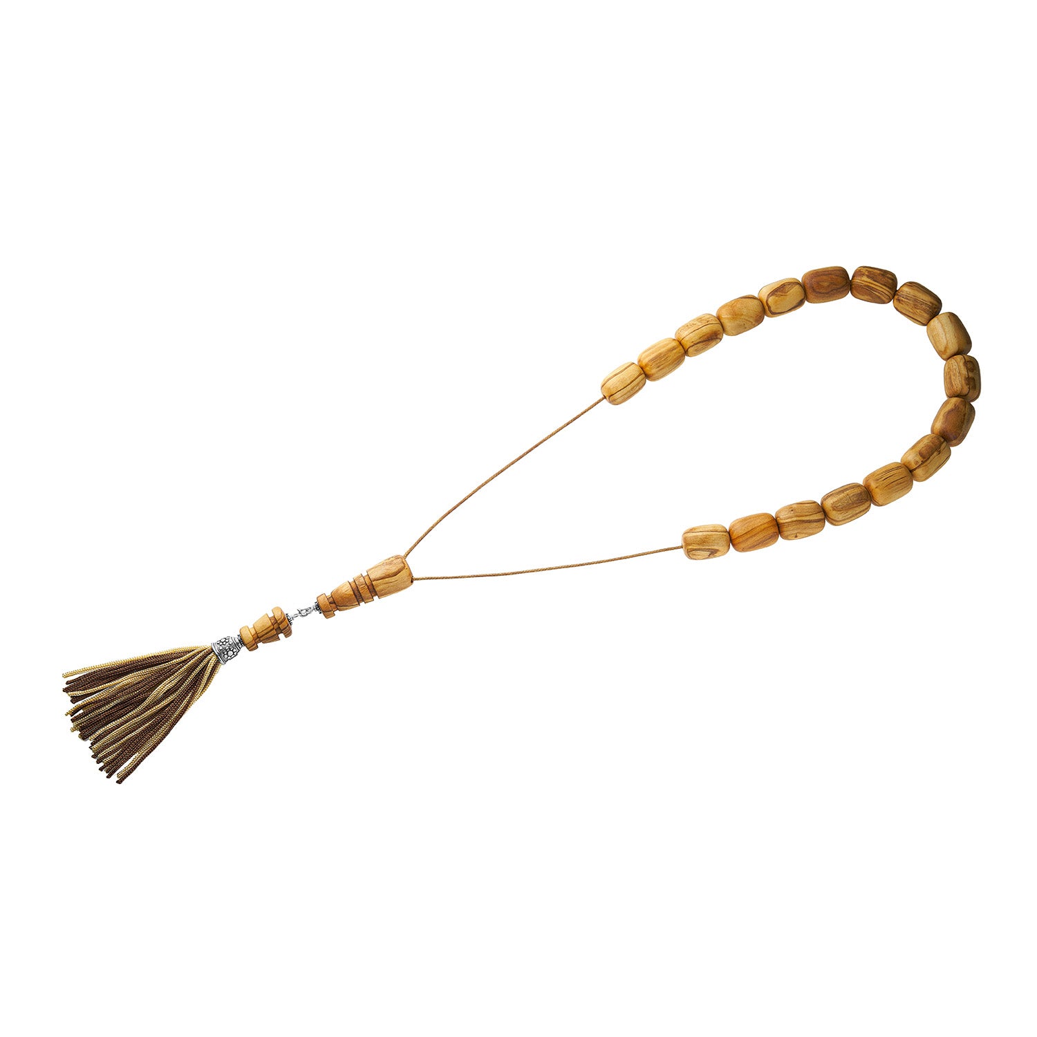 Χειροποίητο κομπολόι από ξύλο ελιάς, με στοιχεία από ασήμι 925° και φούντα από φυσικό μετάξι Εικόνα 3