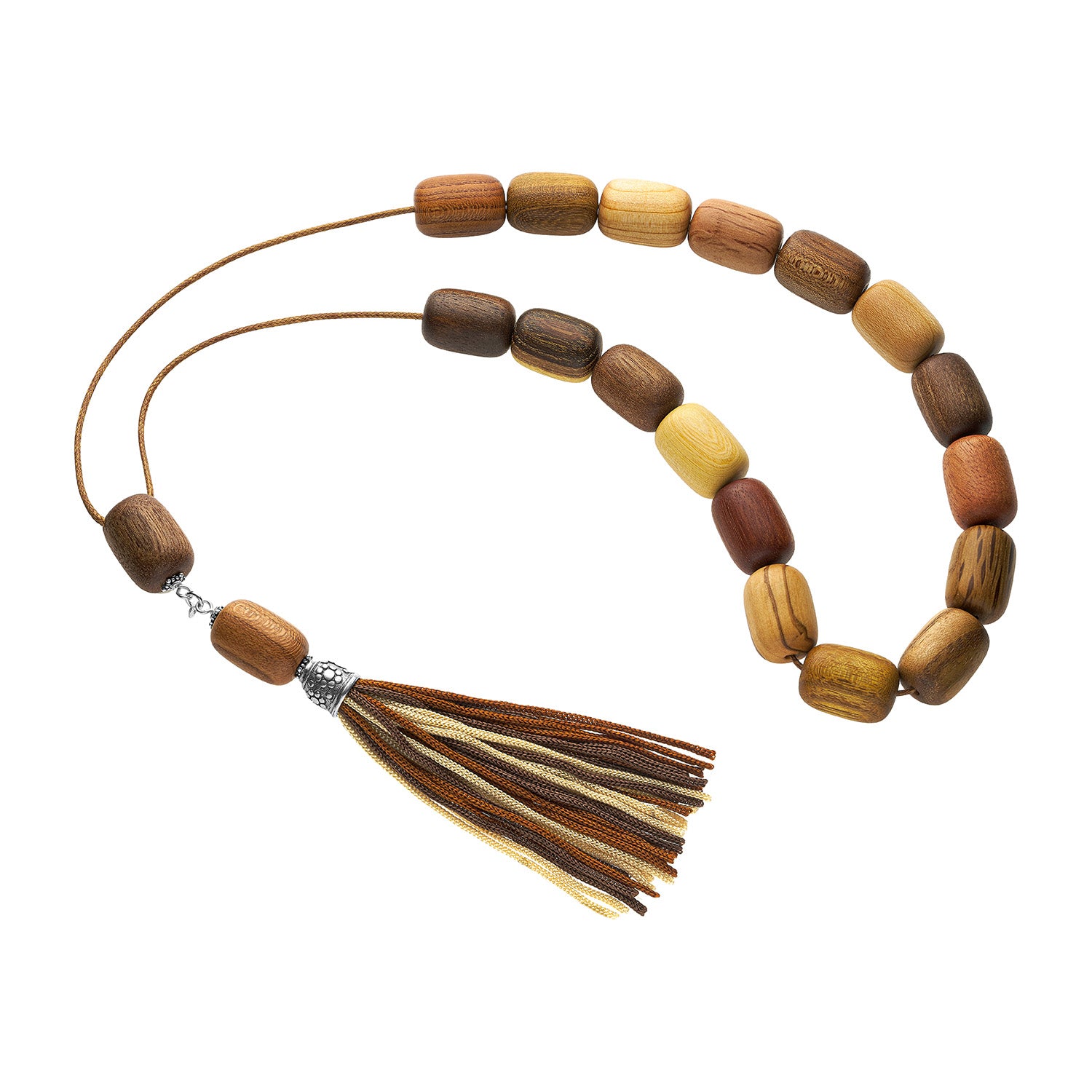 Χειροποίητο κομπολόι από 19 δέντρα της ελληνικής υπαίθρου, με στοιχεία από ασήμι 925° και φούντα από φυσικό μετάξι Εικόνα 1