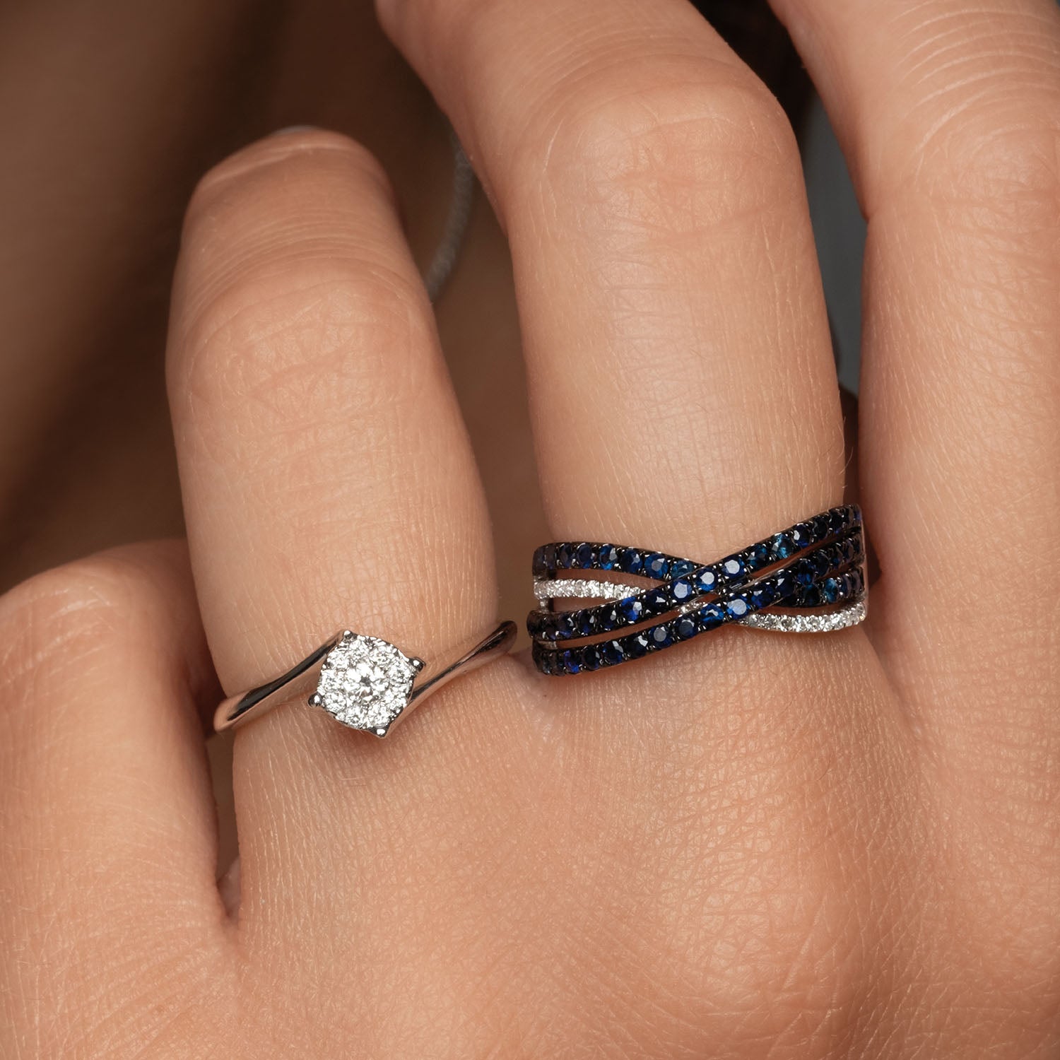 Δαχτυλίδι Gems από λευκό χρυσό 18K με ζαφείρια και διαμάντια μπριγιάν Εικόνα 2