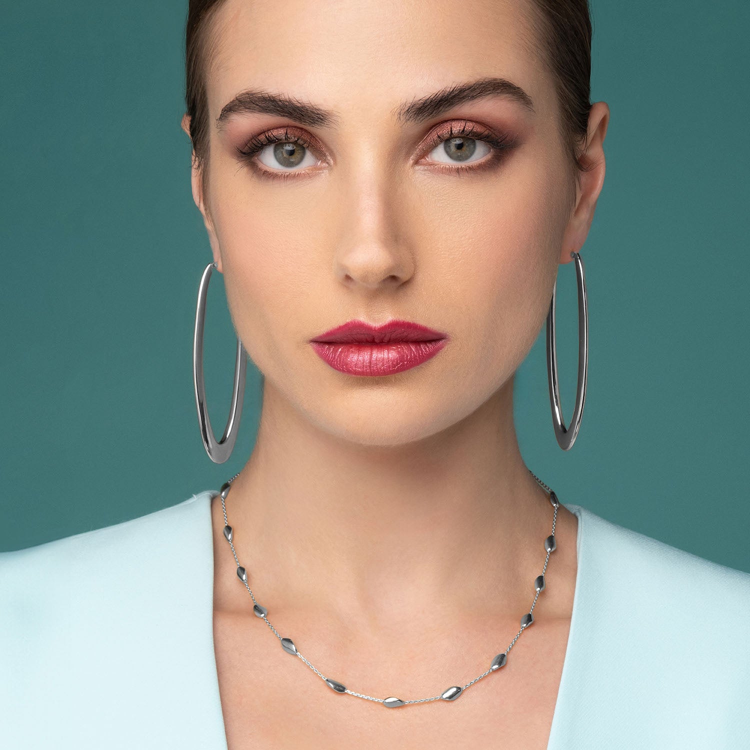 Σκουλαρίκια κρίκοι Reflections από επιροδιωμένο ασήμι 925° Εικόνα 2