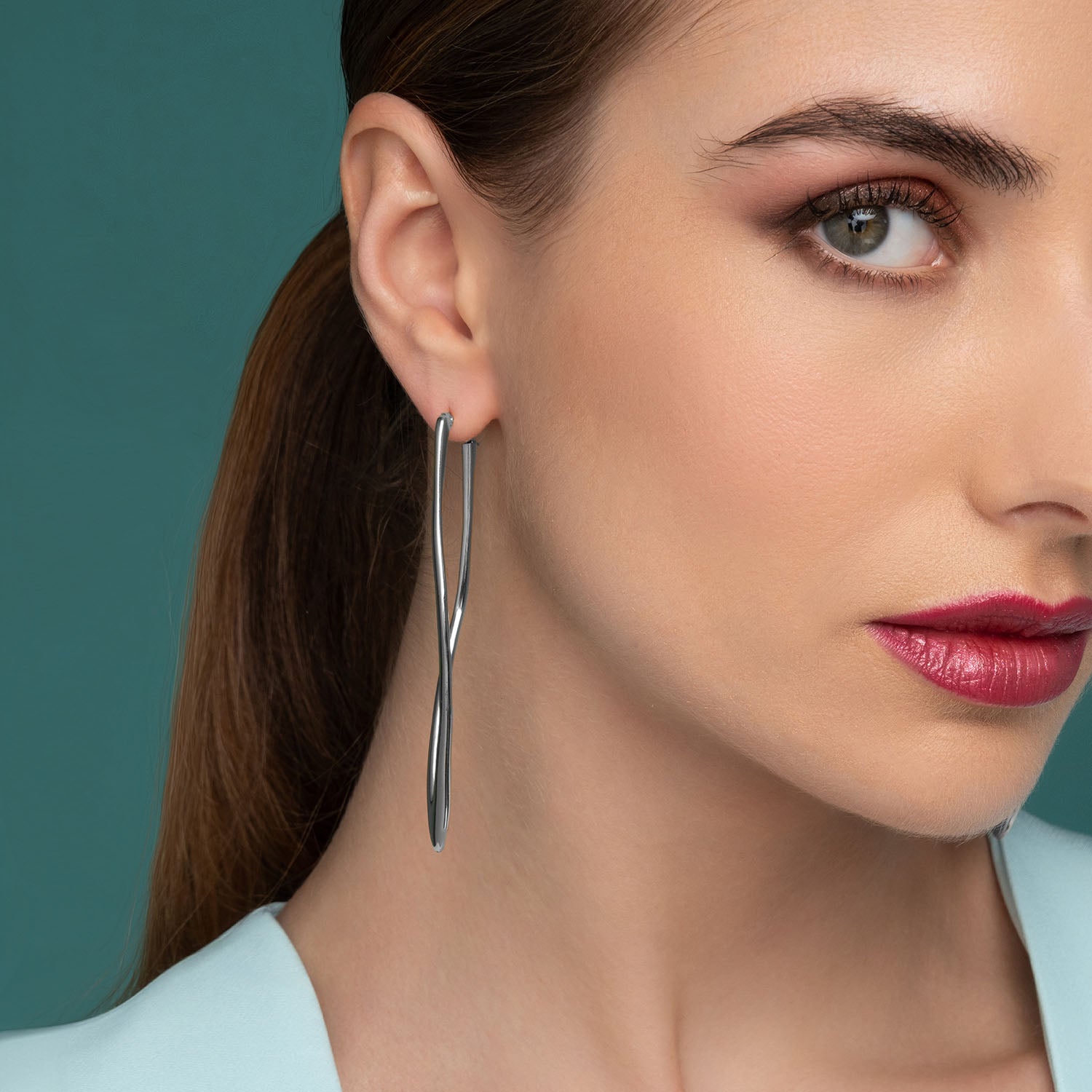 Σκουλαρίκια κρίκοι Reflections από επιροδιωμένο ασήμι 925° Εικόνα 2