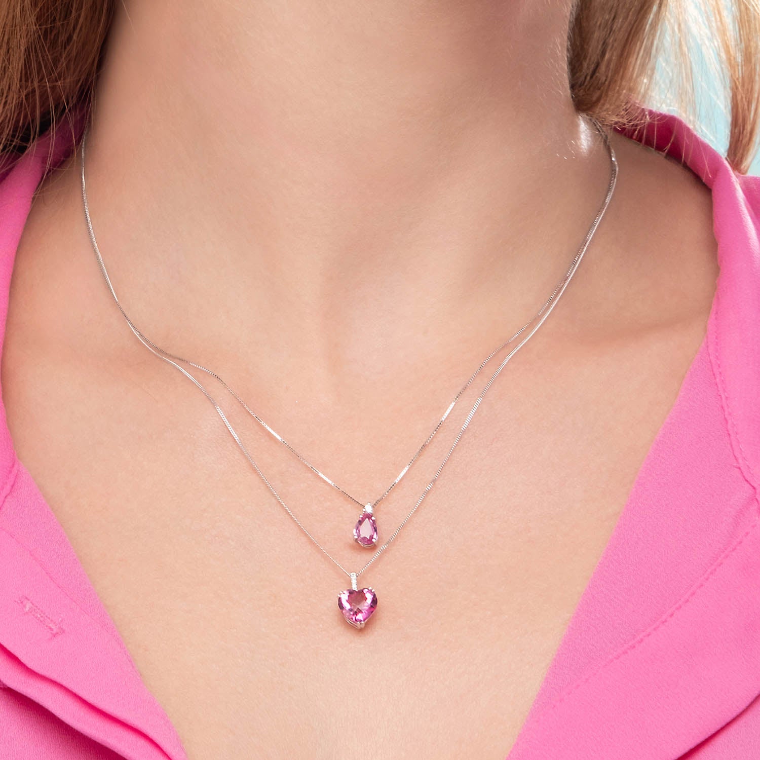 Μενταγιόν Secret Garden από λευκό χρυσό 18K με ροζ τοπάζι και διαμάντια μπριγιάν Εικόνα 2