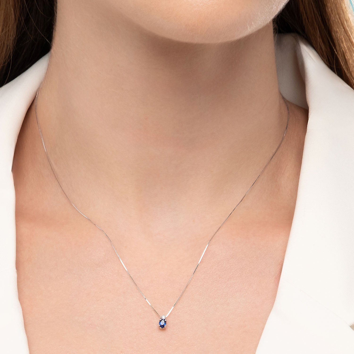 Κολιέ Gems από λευκό χρυσό 18K με ζαφείρι και διαμάντι μπριγιάν Εικόνα 2