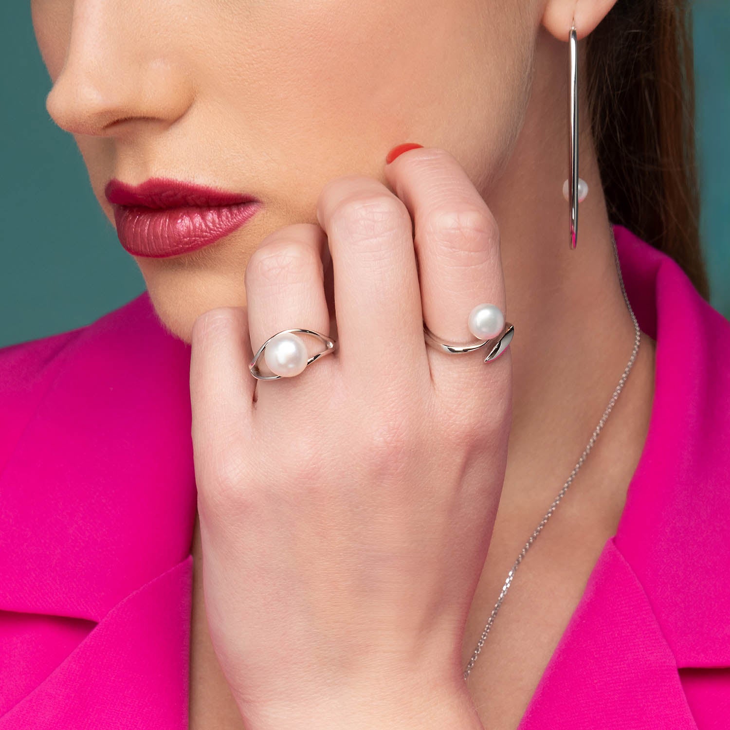 Δαχτυλίδι Pearls από επιροδιωμένο ασήμι 925° με freshwater pearl Εικόνα 2