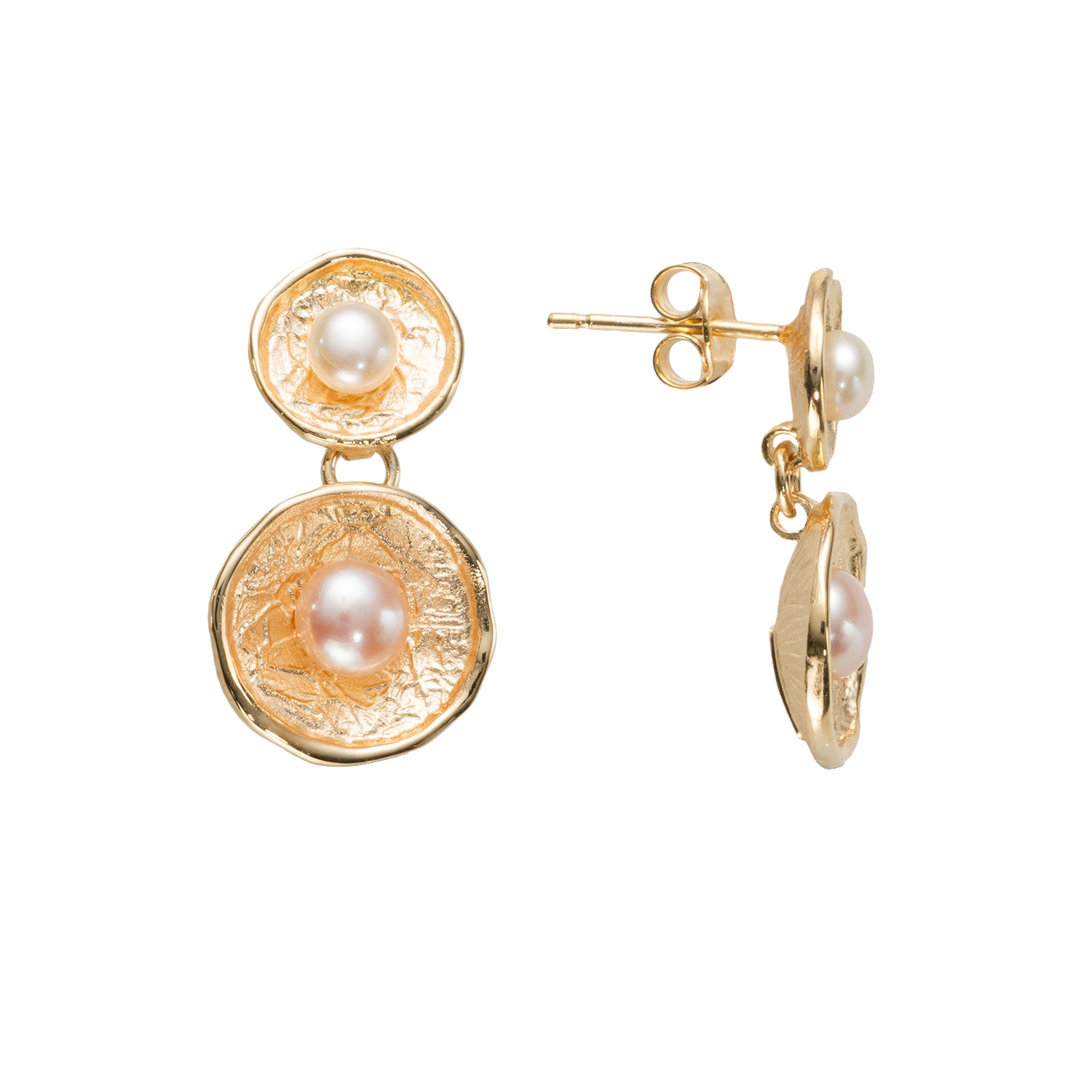 Σκουλαρίκια Terra από επιχρυσωμένο ασήμι 925° με freshwater pearls Εικόνα 2