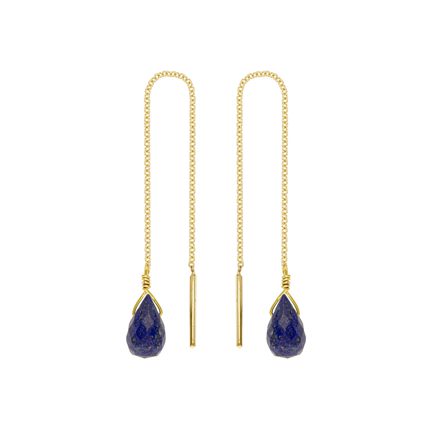 Σκουλαρίκια Mini Drops από χρυσό 18Κ με λάπις λάζουλι Εικόνα 1