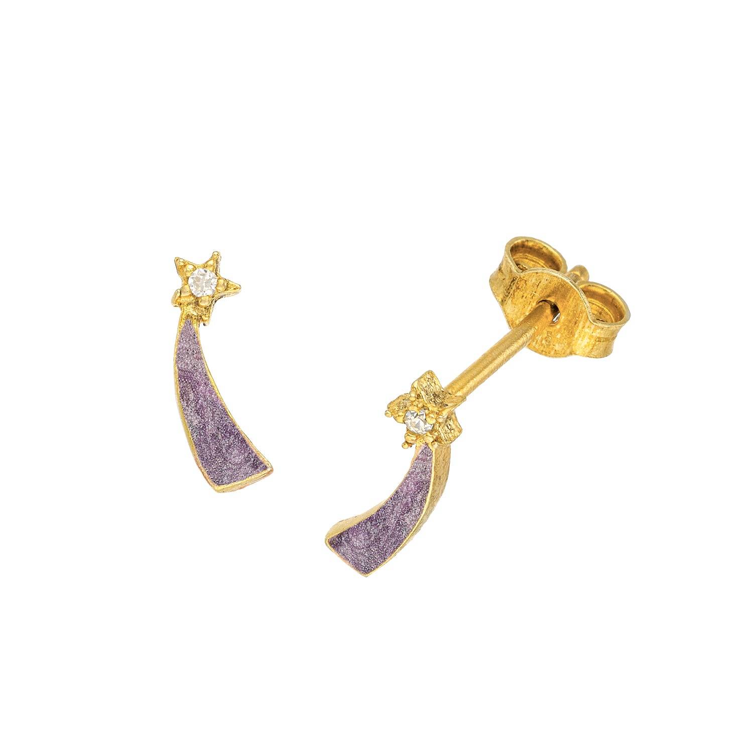 Παιδικά σκουλαρίκια Αστεράκι από επιχρυσωμένο ασήμι 925° με λιλά σμάλτο και ζιργκόν Εικόνα 1
