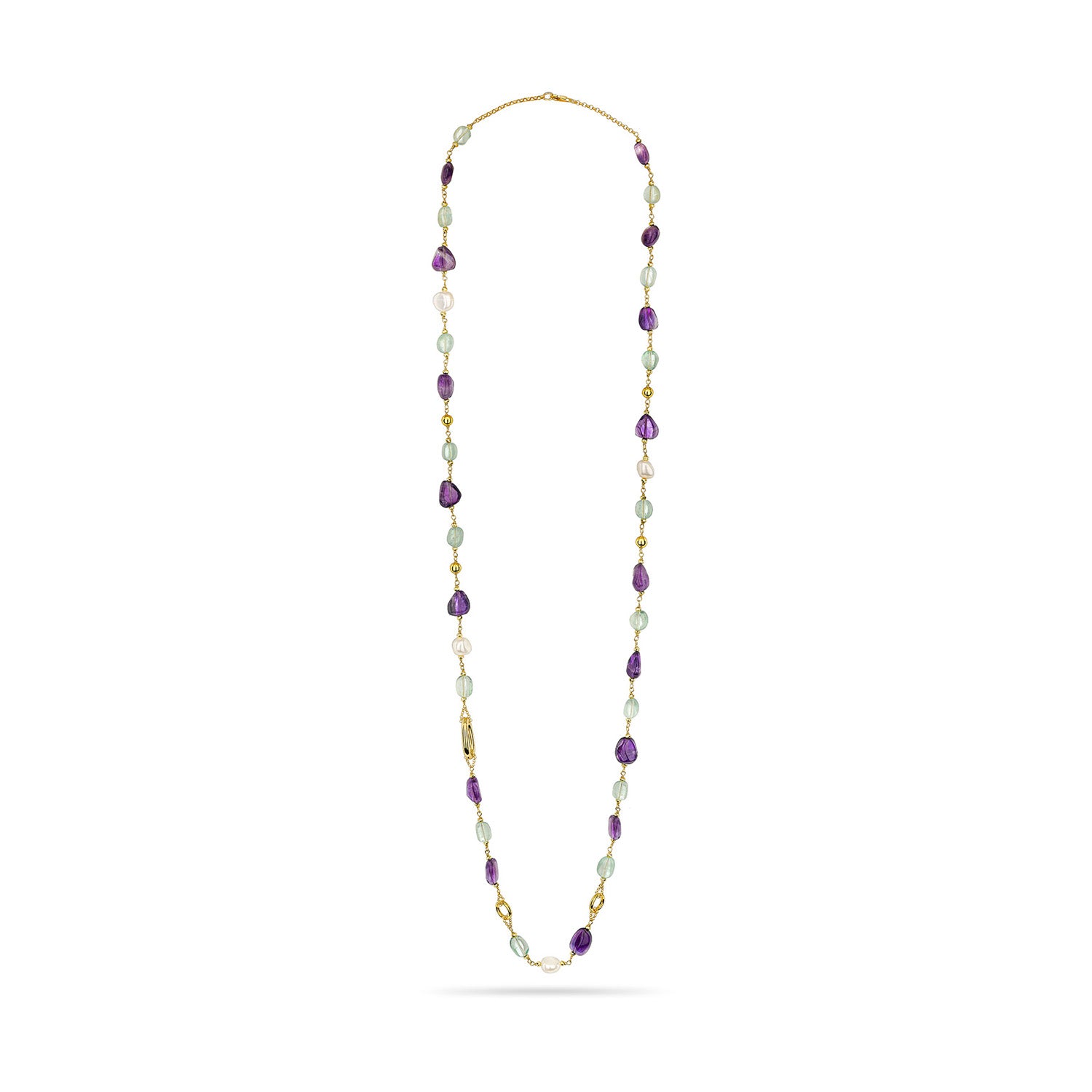 Κολιέ Amalfi από επιχρυσωμένο ασήμι 925° με αμέθυστο, πρενίτη και freshwater pearls Εικόνα 1