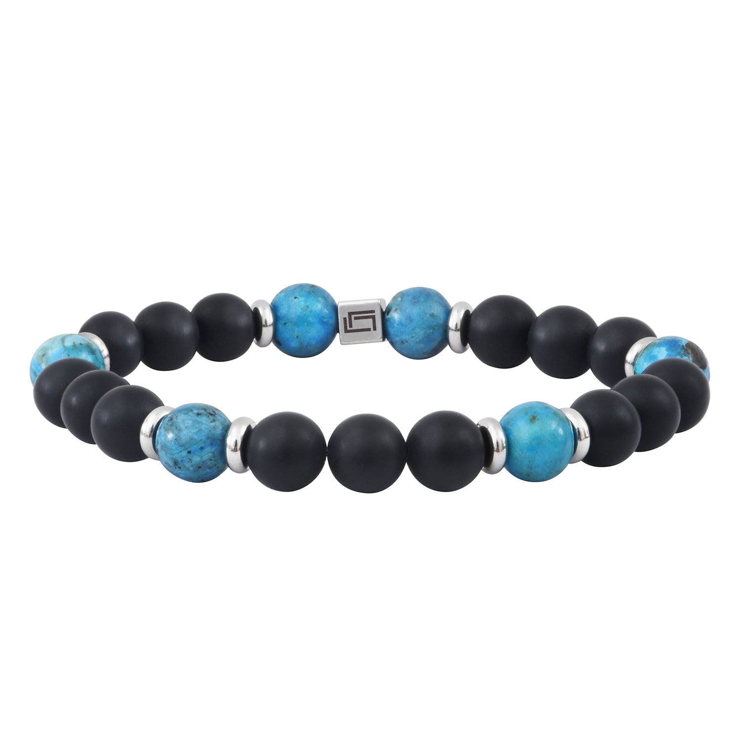Ανδρικό βραχιόλι με μαύρο αχάτη και μπλε οπάλιο 8mm Εικόνα 1