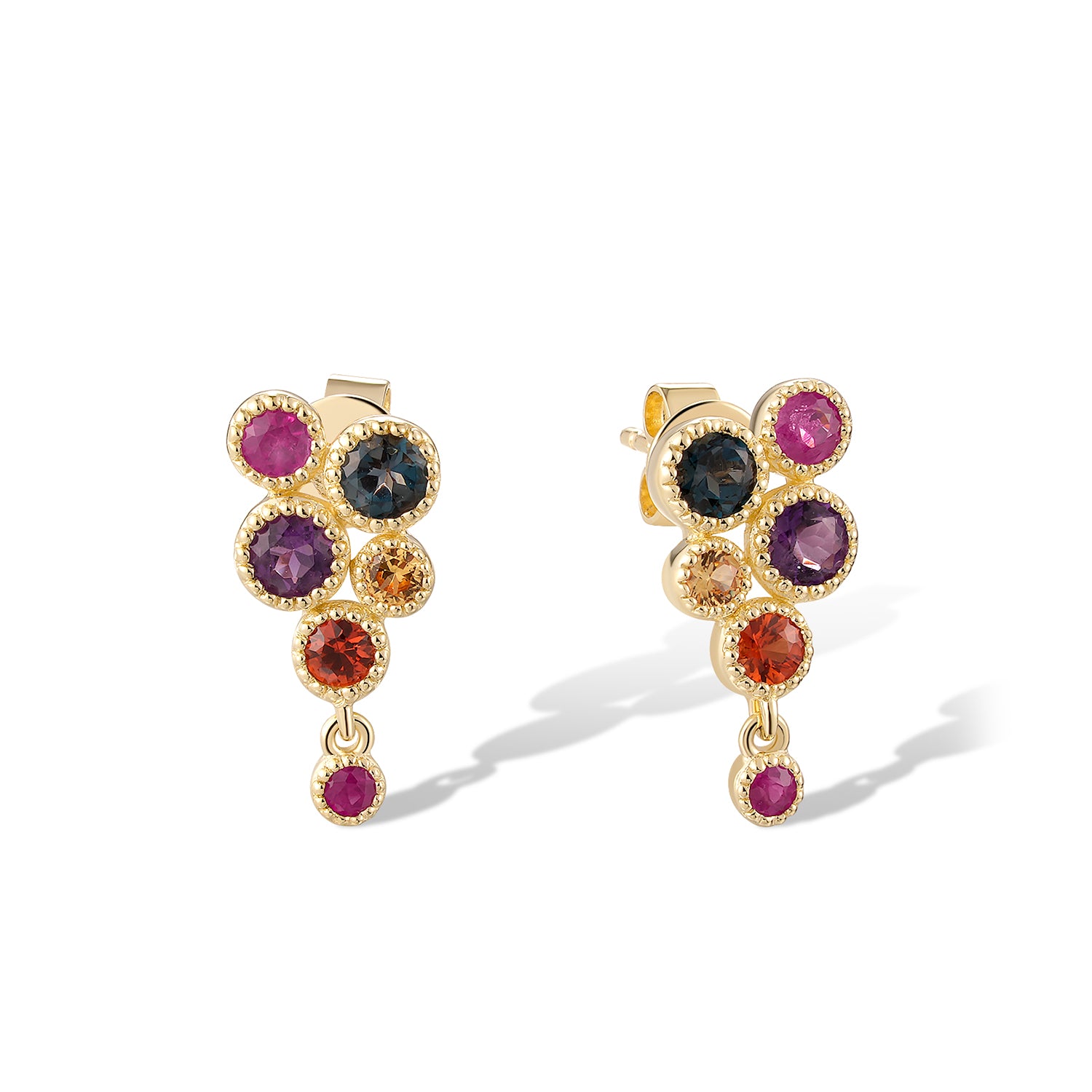 Σκουλαρίκια Secret Garden από χρυσό 14K με πολύχρωμες πολύτιμες πέτρες Εικόνα 1