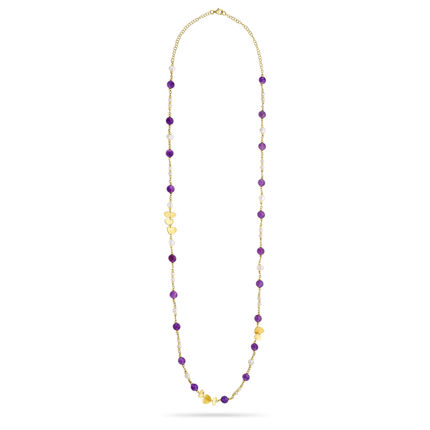 Κολιέ Amalfi από επιχρυσωμένο ασήμι 925° με αμέθυστο και freshwater pearls Εικόνα 2