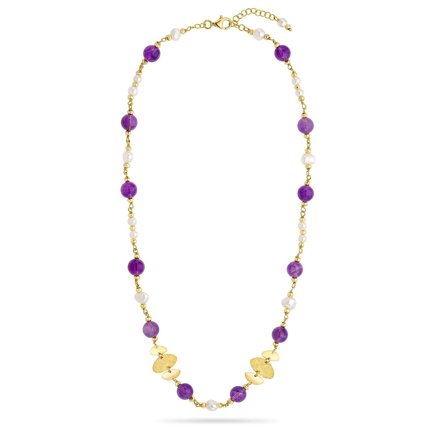 Κολιέ Amalfi από επιχρυσωμένο ασήμι 925° με αμέθυστο και freshwater pearls Εικόνα 2
