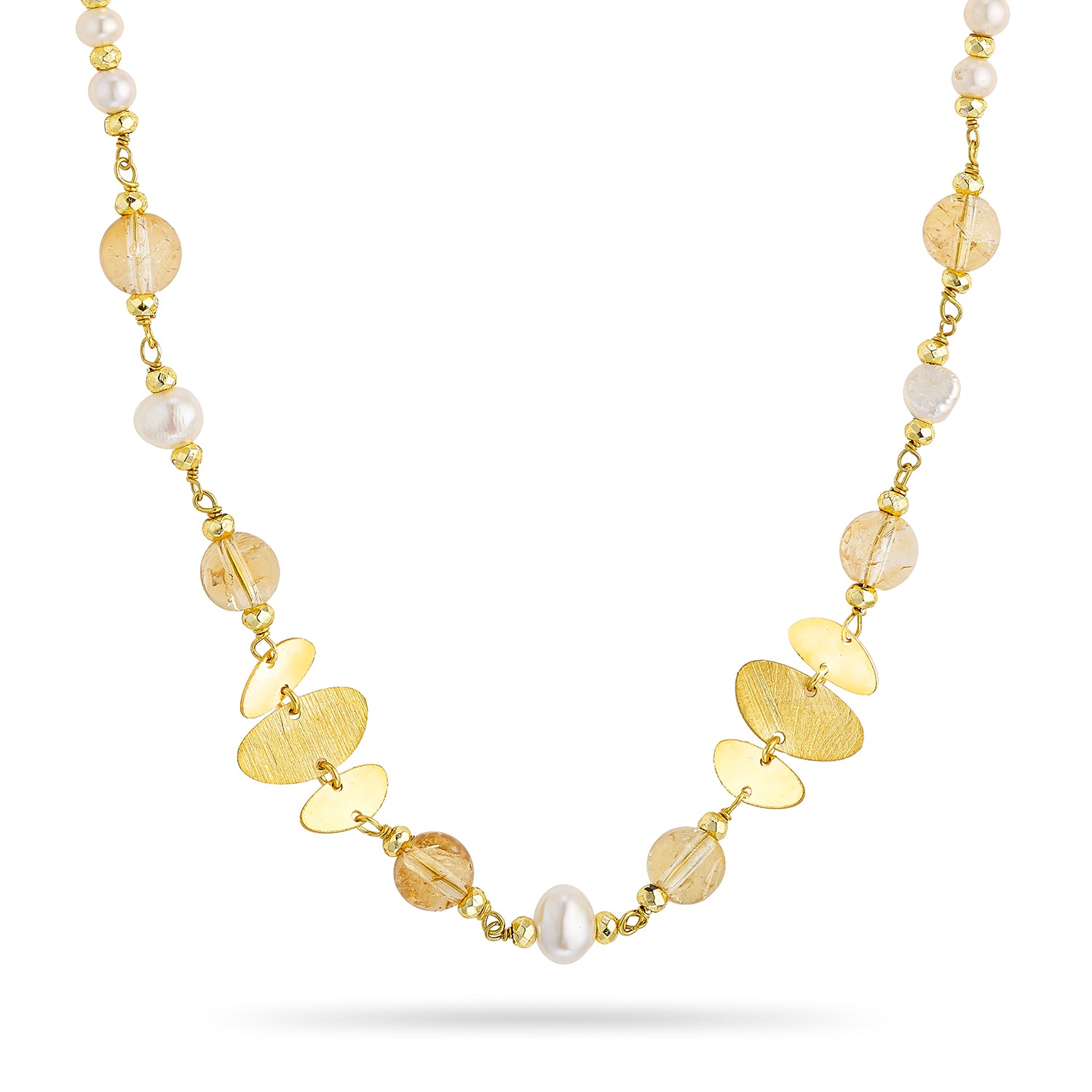 Κολιέ Amalfi από επιχρυσωμένο ασήμι 925° με σιτρίν και freshwater pearls Εικόνα 1