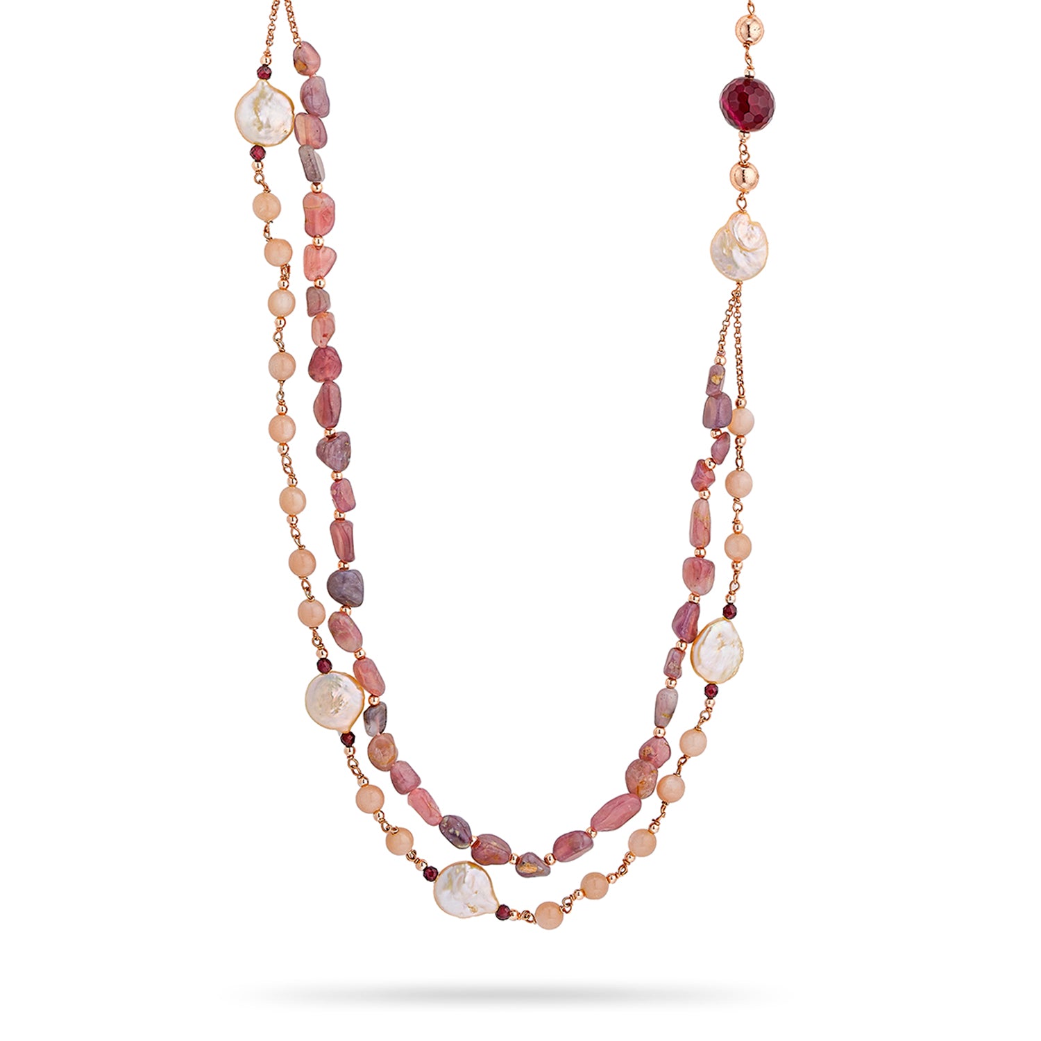 Κολιέ Amalfi από ροζ επιχρυσωμένο ασήμι 925°με τουρμαλίνη, moonstone και freshwater pearl Εικόνα 1
