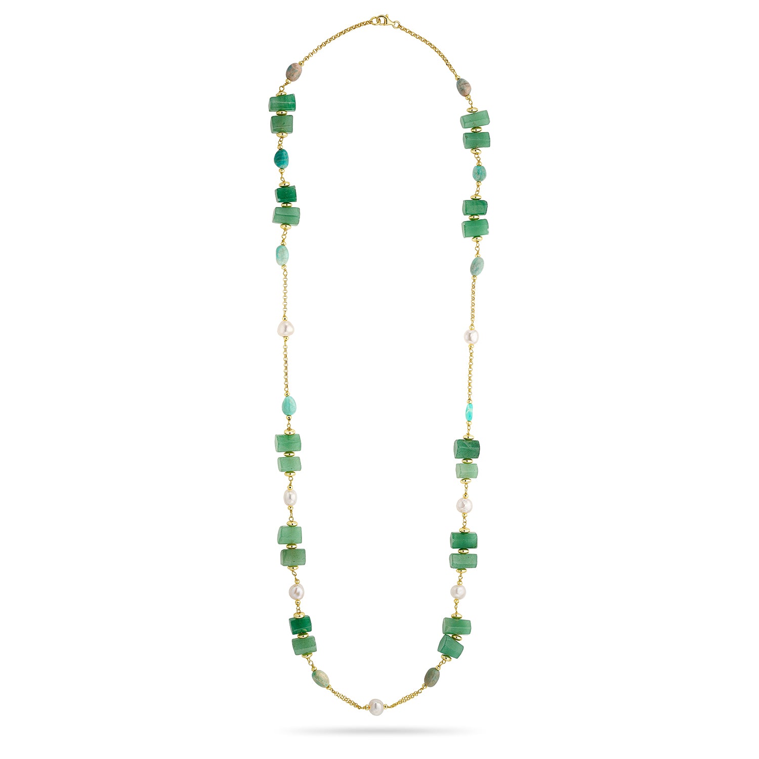 Κολιέ Amalfi από επιχρυσωμένο ασήμι 925° με πράσινο αχάτη και freshwater pearls Εικόνα 1