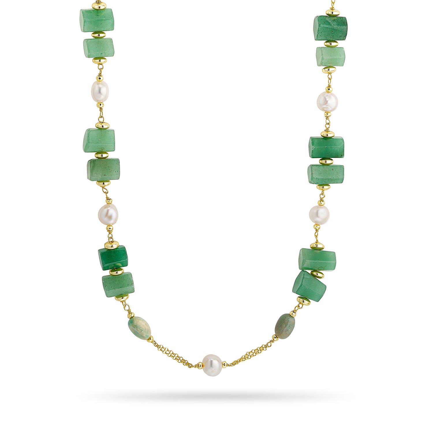 Κολιέ Amalfi από επιχρυσωμένο ασήμι 925° με πράσινο αχάτη και freshwater pearls Εικόνα 2