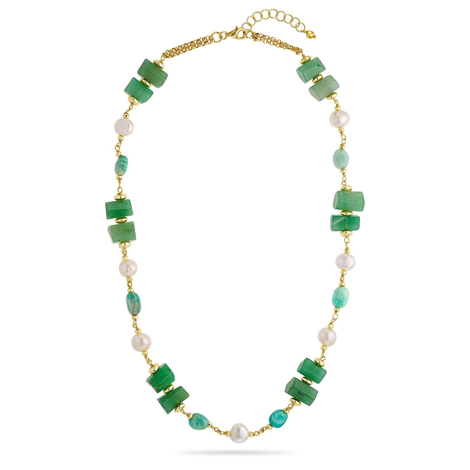 Κολιέ Amalfi από επιχρυσωμένο ασήμι 925° με πράσινο αχάτη και freshwater pearls Εικόνα 1