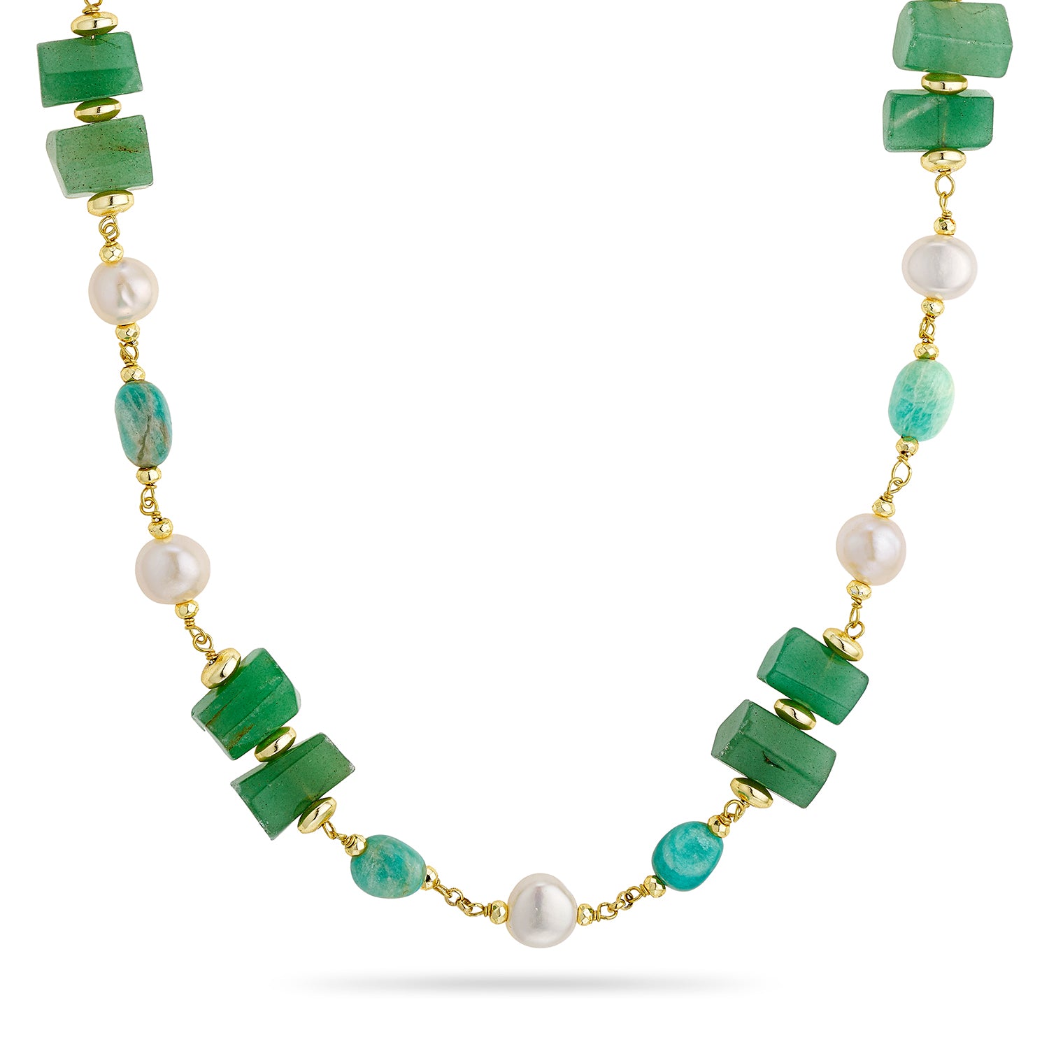 Κολιέ Amalfi από επιχρυσωμένο ασήμι 925° με πράσινο αχάτη και freshwater pearls Εικόνα 2