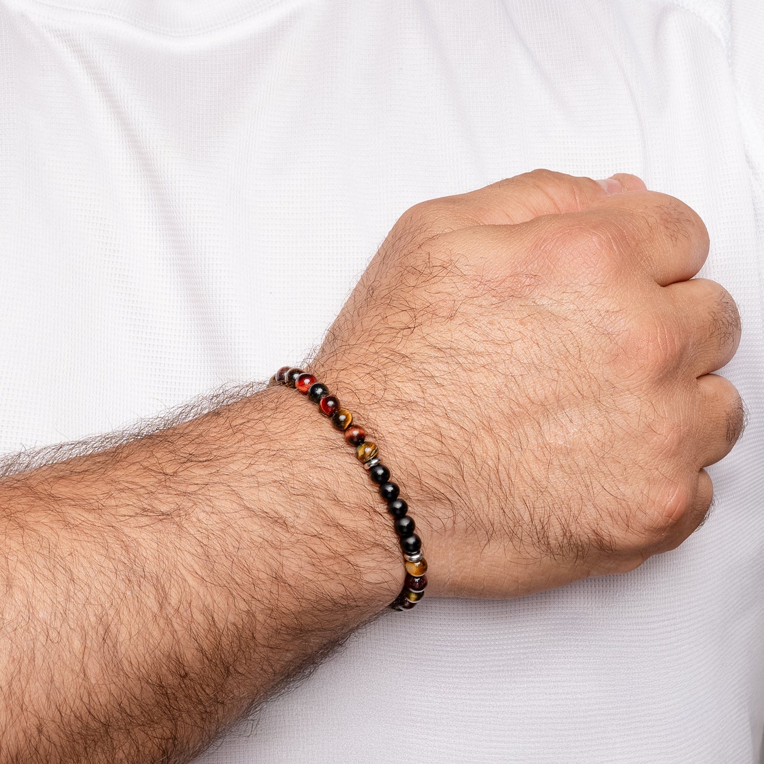 Ανδρικό βραχιόλι με τριπλό μάτι (ταύρου, τίγρης, γερακιού) και μαύρος αχάτης 6mm Εικόνα 2