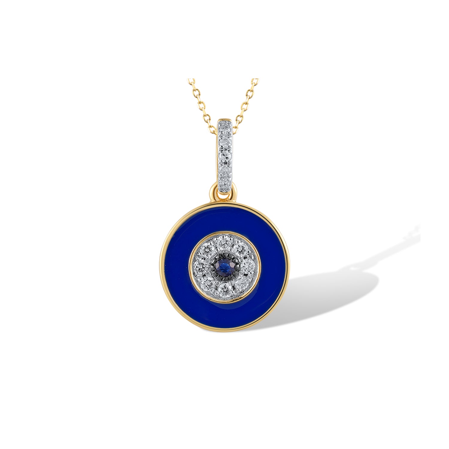 Μενταγιόν, ματάκι i Collection από χρυσό 14K με μπλε ζαφείρι, διαμάντια μπριγιάν και μπλε σμάλτο Εικόνα 1