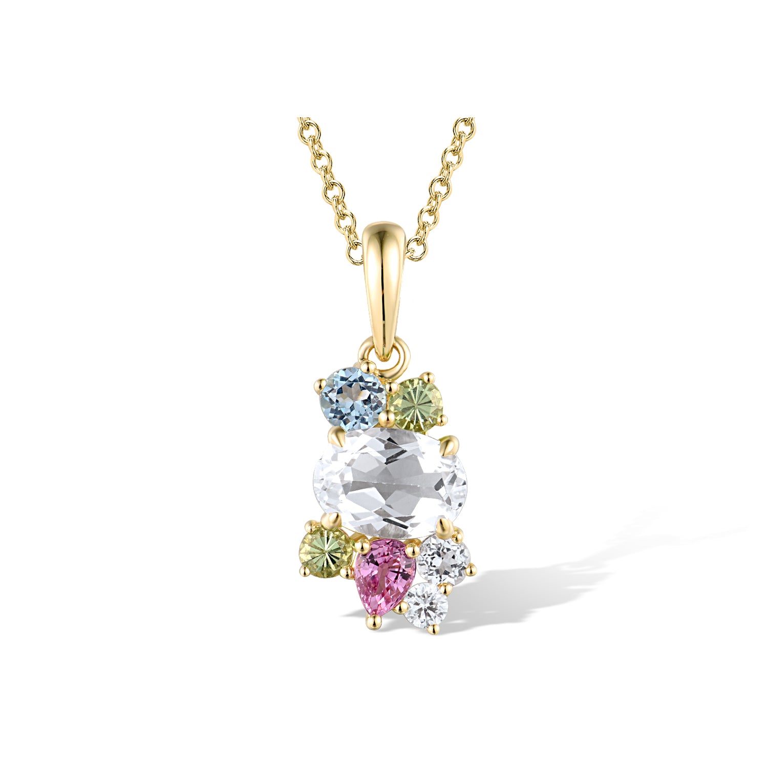 Μενταγιόν Secret Garden από χρυσό 14K με blue topaz, πράσινο γρανάτη, ροζ ζαφείρι και λευκό τοπάζι Εικόνα 1
