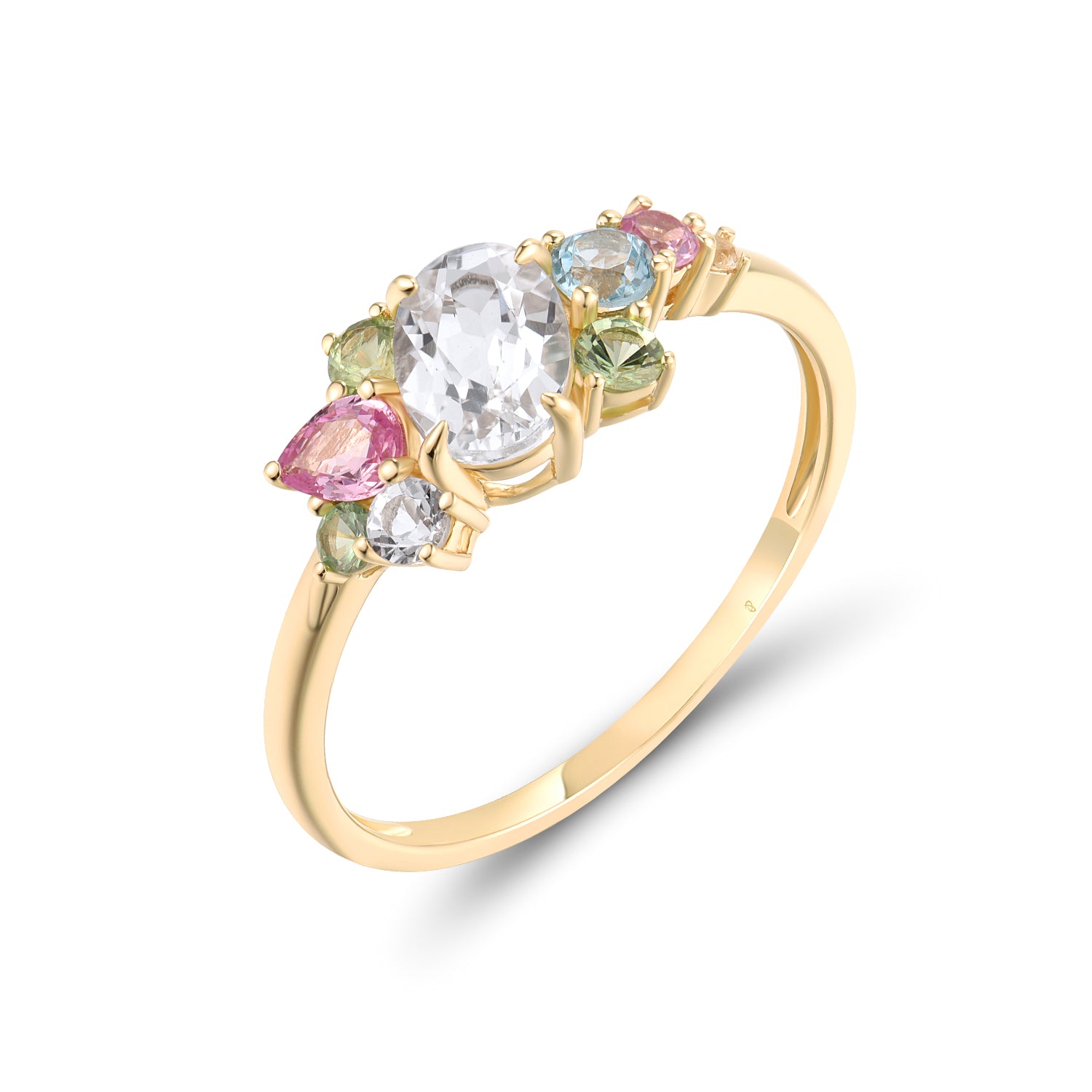 Δαχτυλίδι Secret Garden από χρυσό 14K με λευκό τοπάζι, πράσινο γρανάτη, μπλε τοπάζι και ροζ ζαφείρι Εικόνα 1