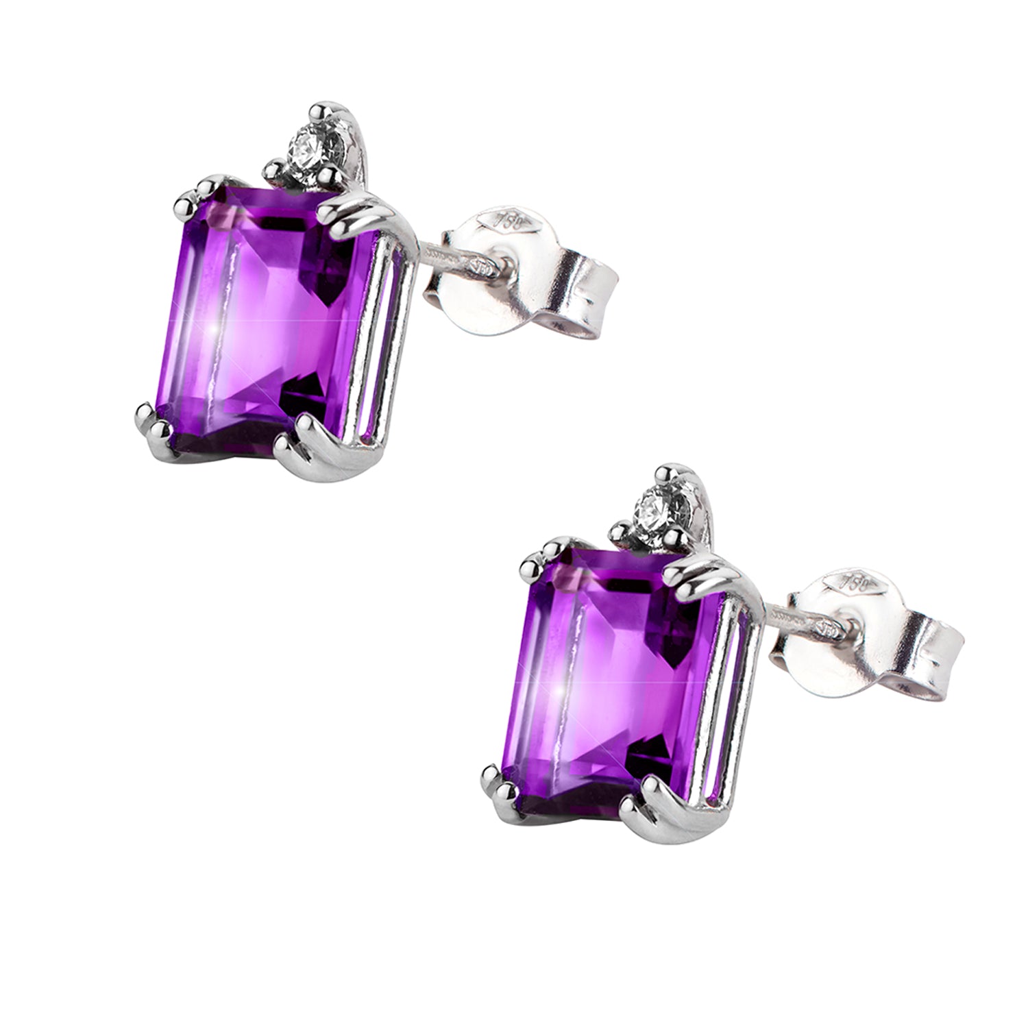 Σκουλαρίκια Gems από λευκό χρυσό 18K με αμέθυστο και διαμάντια μπριγιάν Εικόνα 1