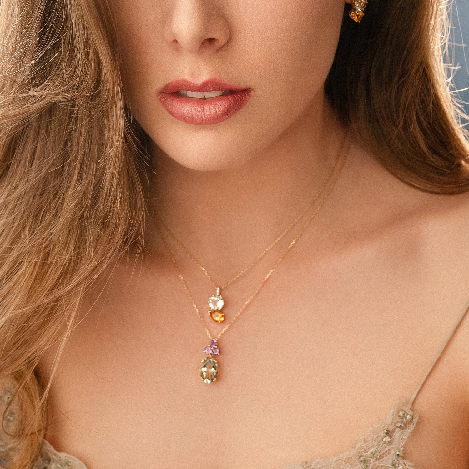 Κολιέ Secret Garden από χρυσό 14K με πράσινο και μωβ αμέθυστο! Εικόνα 2