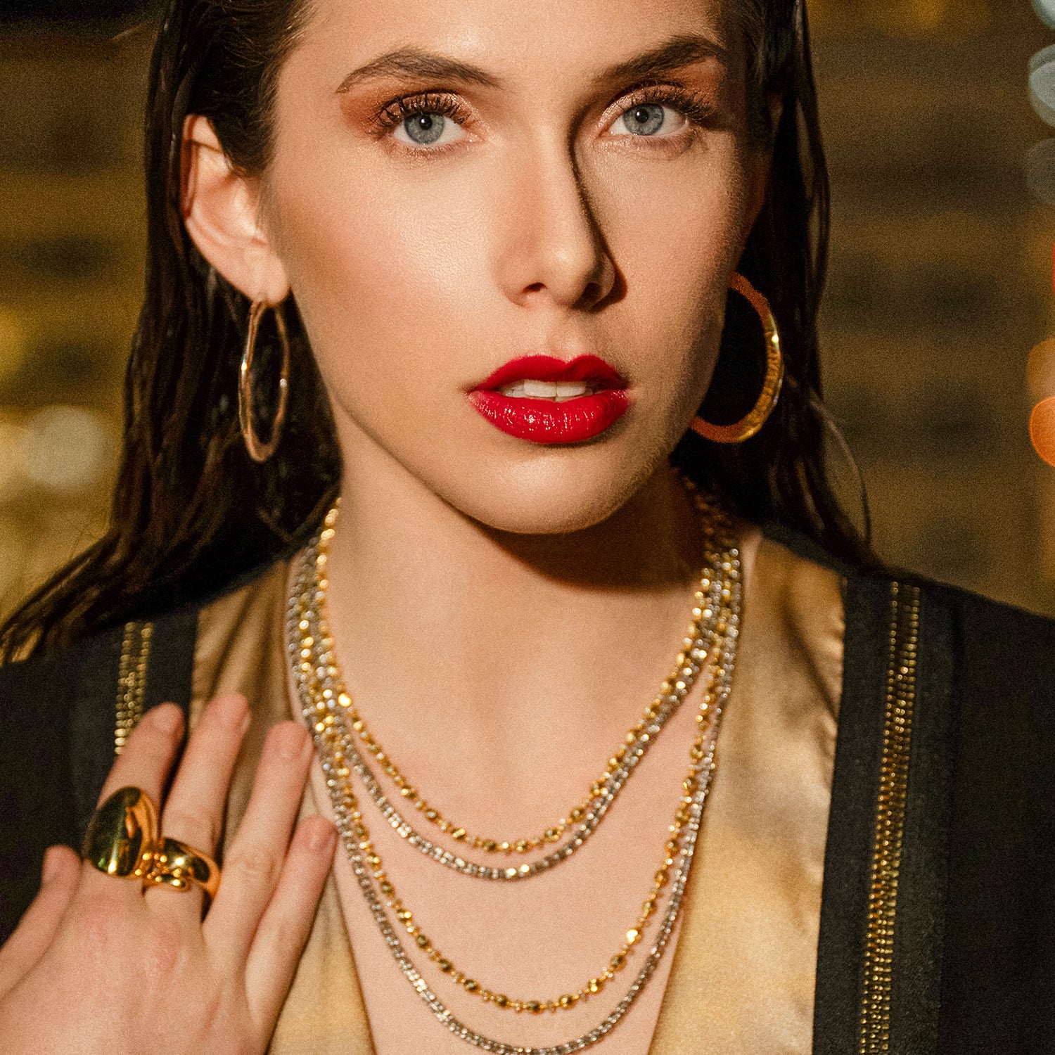 Σκουλαρίκια κρίκοι Reflections από επιχρυσωμένο ασήμι 925° Εικόνα 2