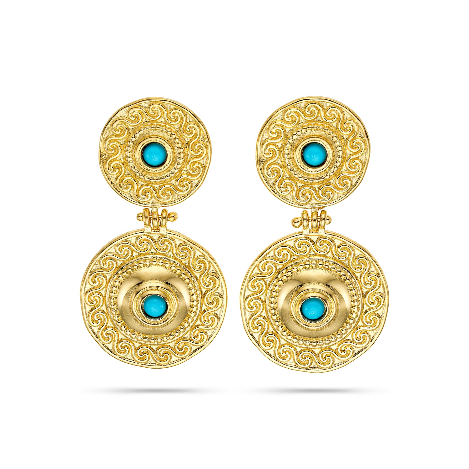 Σκουλαρίκια Artisanal από επιχρυσωμένο ασήμι 925° με τυρκουάζ Εικόνα 1