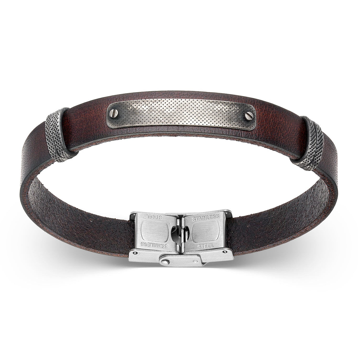 Ανδρικό βραχιόλι από  δέρμα και στοιχεία από ατσάλι Εικόνα 1