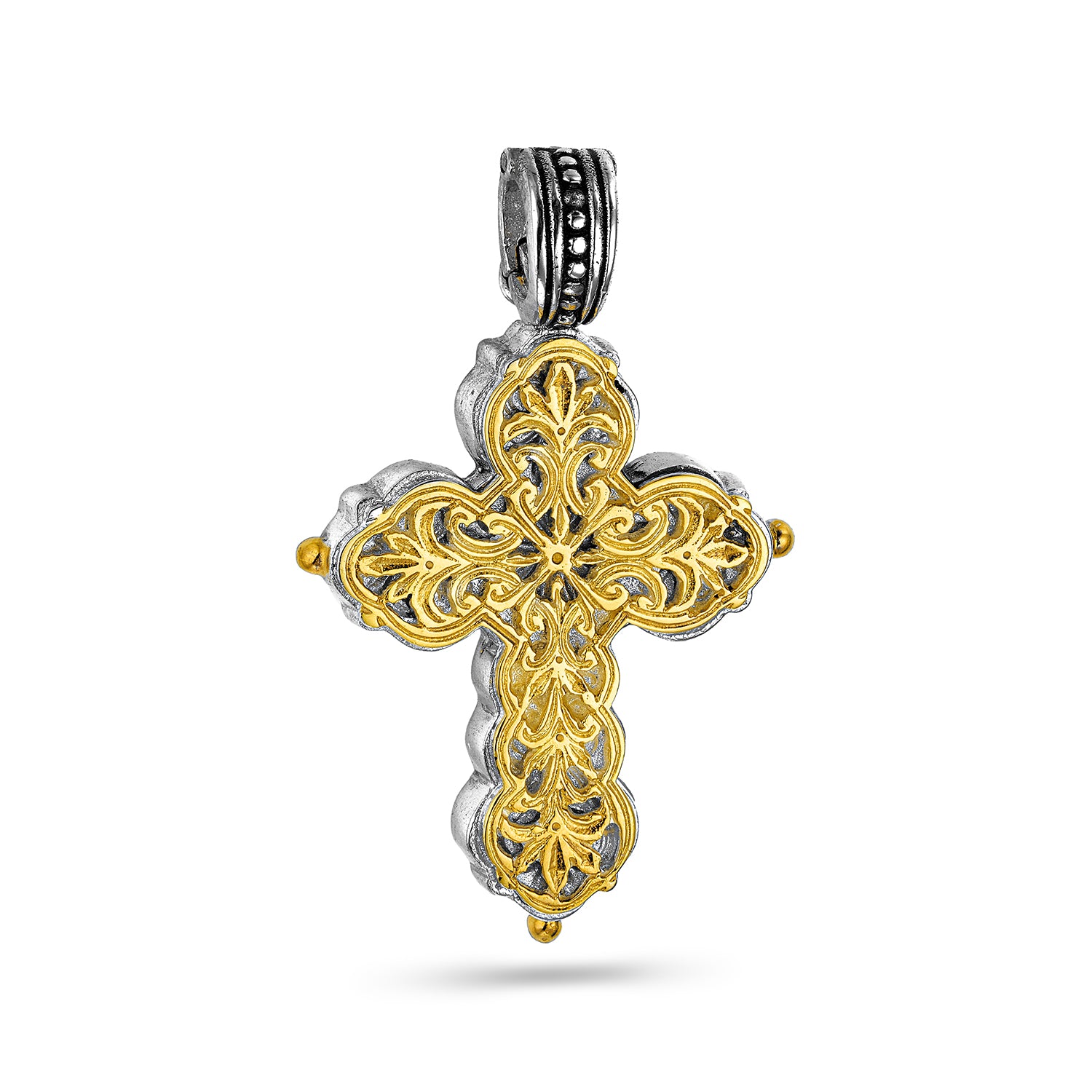 Χειροποίητος σκαλιστός Σταυρός βυζαντινής τεχνοτροπίας από ασήμι 925° επιχρυσωμένο και επιροδιωμένο Εικόνα 1