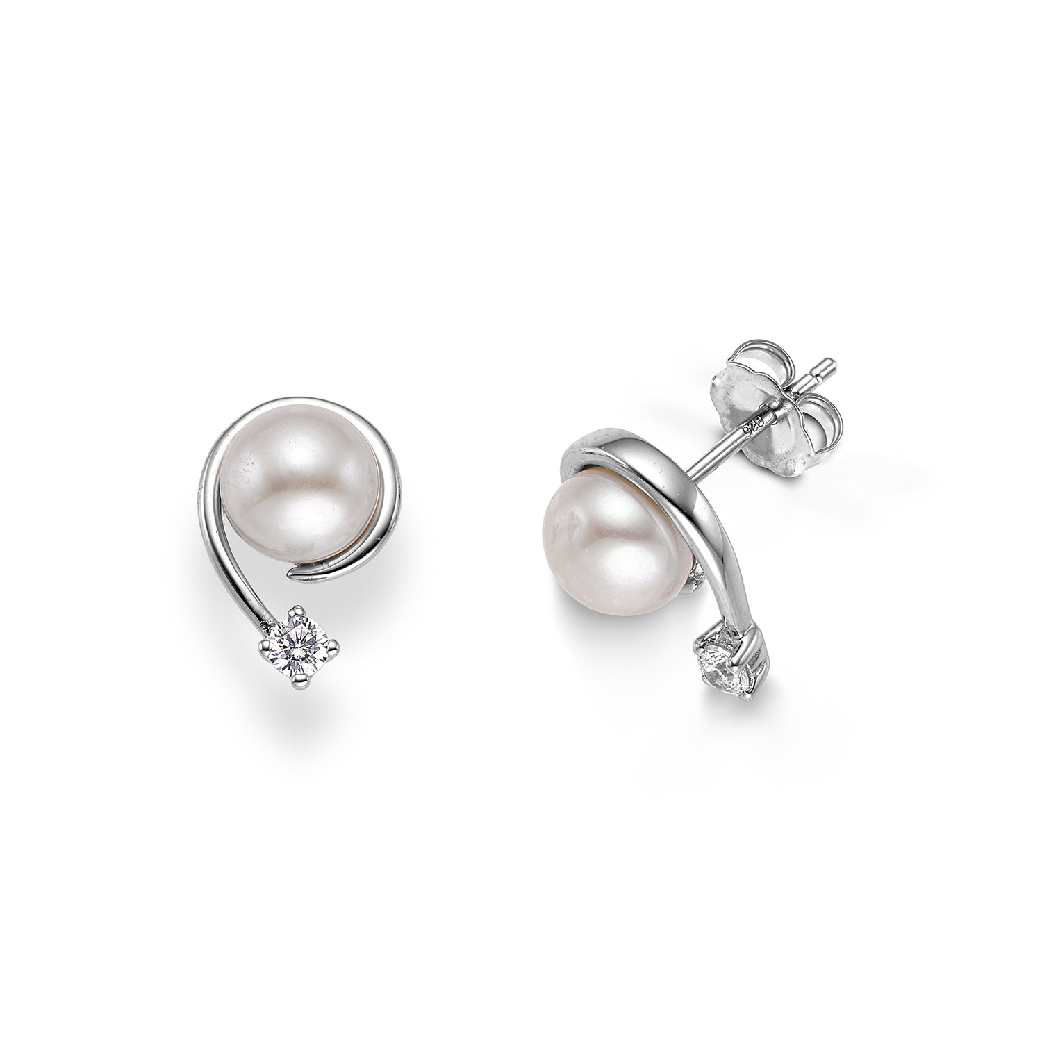 Σκουλαρίκια Pearls από επιροδιωμένο ασήμι 925° με freshwater pearls και ζιργκόν Εικόνα 1
