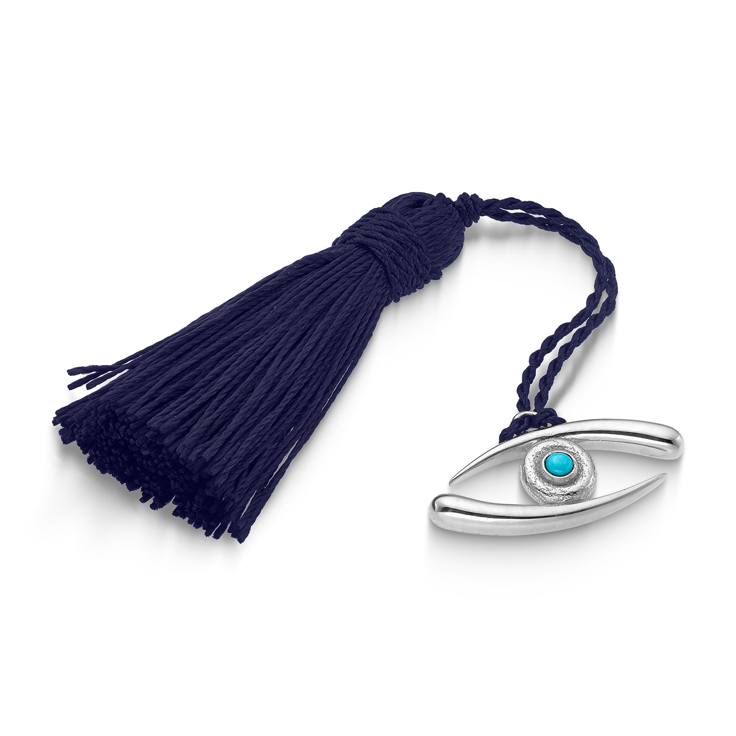 Επιτραπέζιο Γούρι, μάτι από επιροδιωμένο ορείχαλκο με τυρκουάζ και μεταξωτή φούντα ή κορδόνι Εικόνα 1