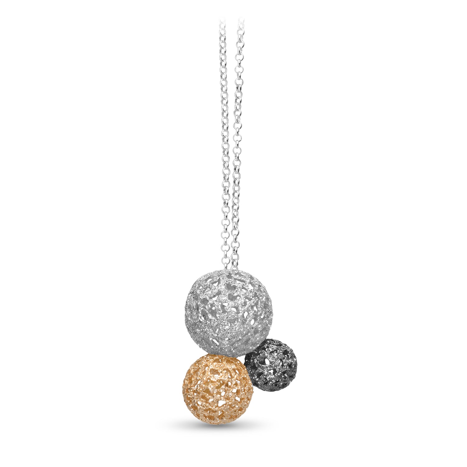 Κολιέ Terra από ασήμι 925° με στοιχεία επιχρυσωμένα και με λευκό και μαύρο επιροδίωμα Εικόνα 1