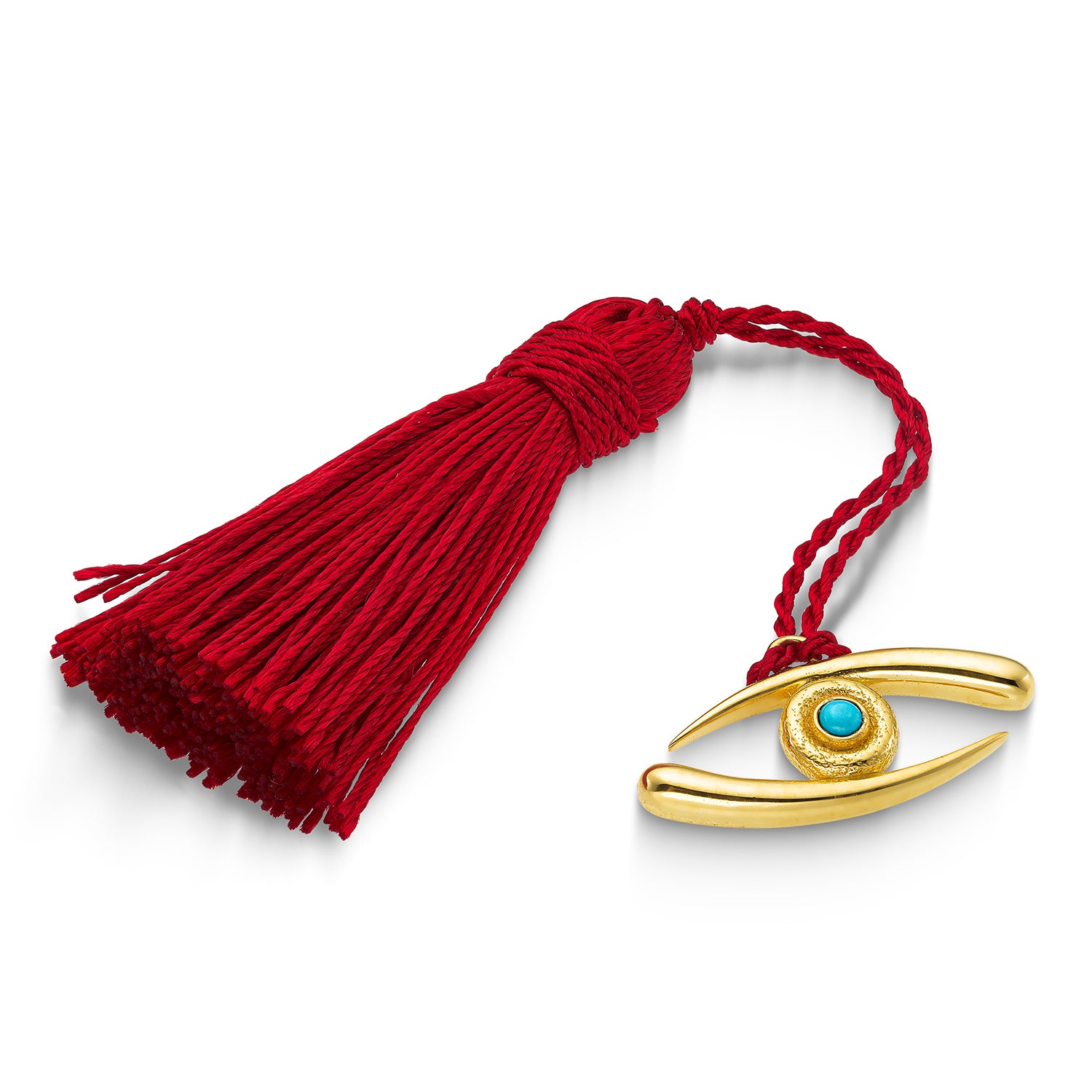 Επιτραπέζιο Γούρι μάτι απο επιχρυσωμένο ορείχαλκο με τυρκουάζ και μεταξωτή φούντα ή κορδόνι Εικόνα 1