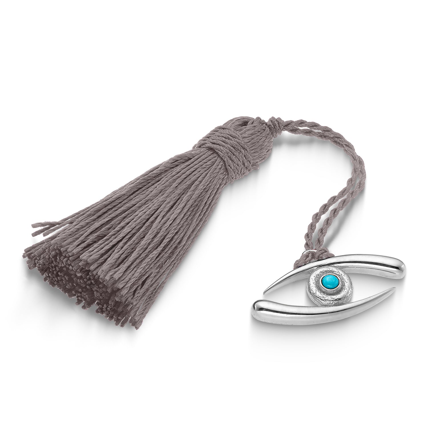 Επιτραπέζιο Γούρι, μάτι από επιροδιωμένο ορείχαλκο με τυρκουάζ και μεταξωτή φούντα ή κορδόνι Εικόνα 2