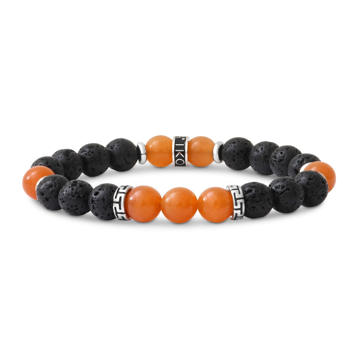 Ανδρικό βραχιόλι με πορτοκαλί αβεντουρίνη και λάβα 8mm