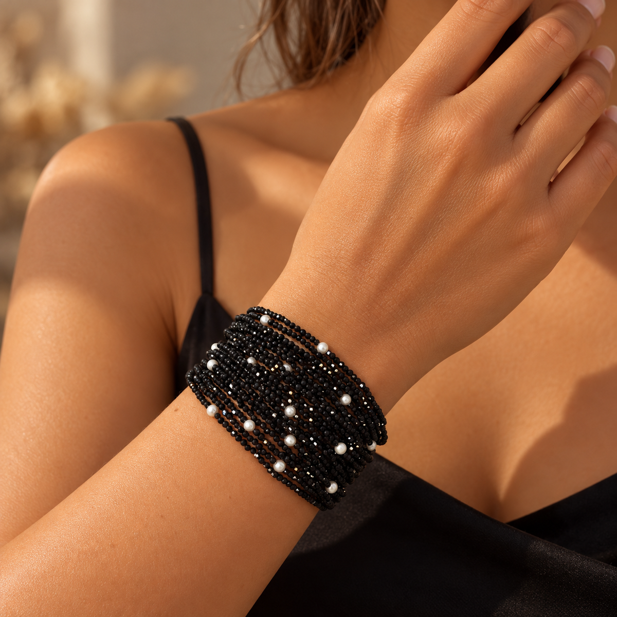 Βραχιόλι Rio από μαύρο σπινέλιο και freshwater pearl